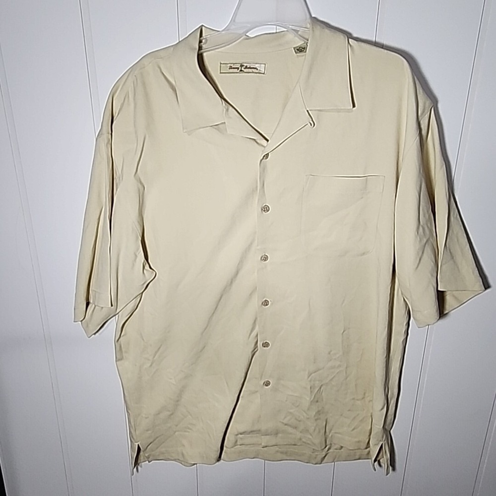Tommy Bahama Button Down Shirt Men's Size XLARGE XL 100% Silk Yellow Embroidered